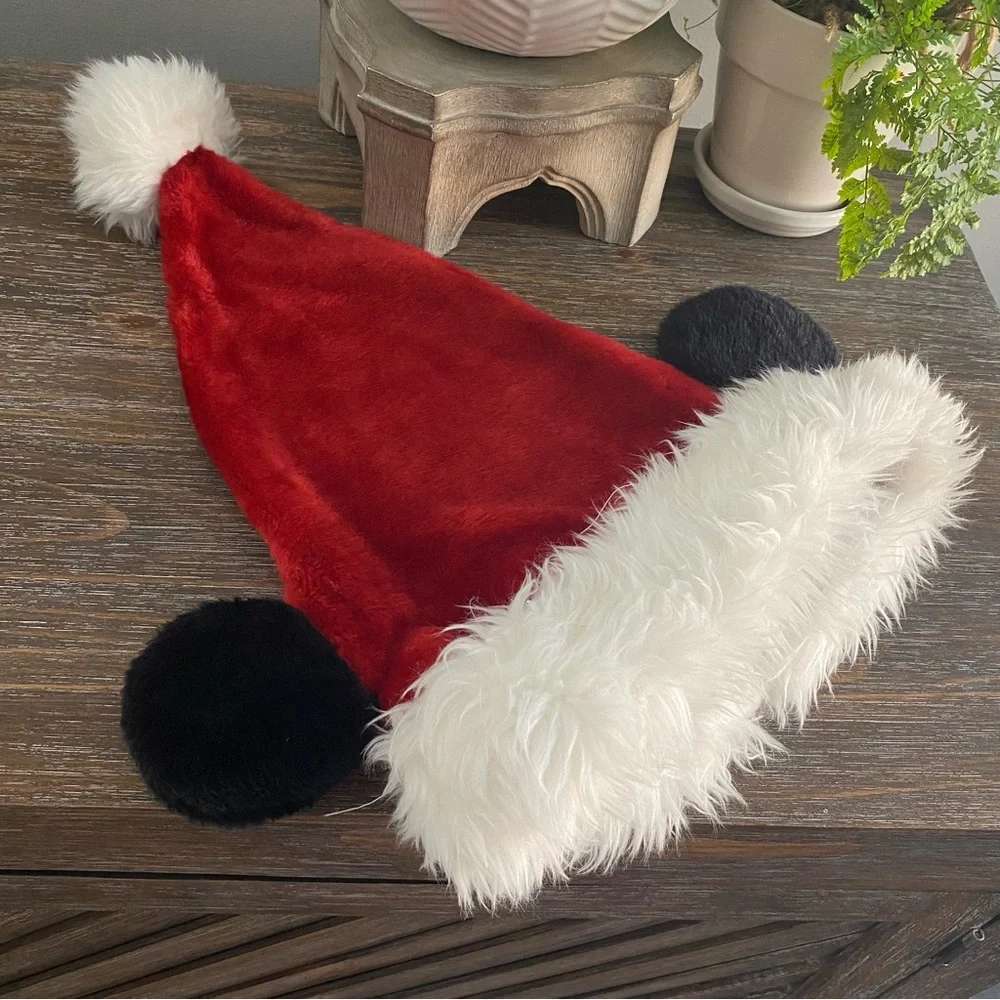 Vtg Disney Parks Mickey Mouse Ears Santa Hat Plush‎ Adult Sz Red White Exclusive